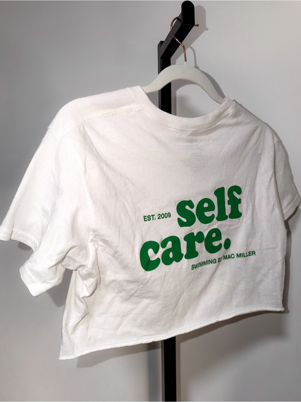Self Care White Crop Top with Green Logo